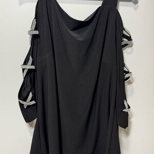 MSK Black Asymmetrical 3/4 Sleeve Blouse with Cut-Out Details